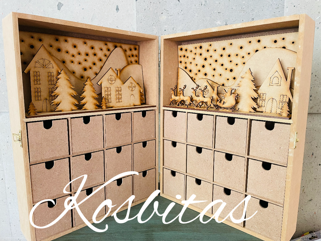 Caja calendario de adviento villa navideña